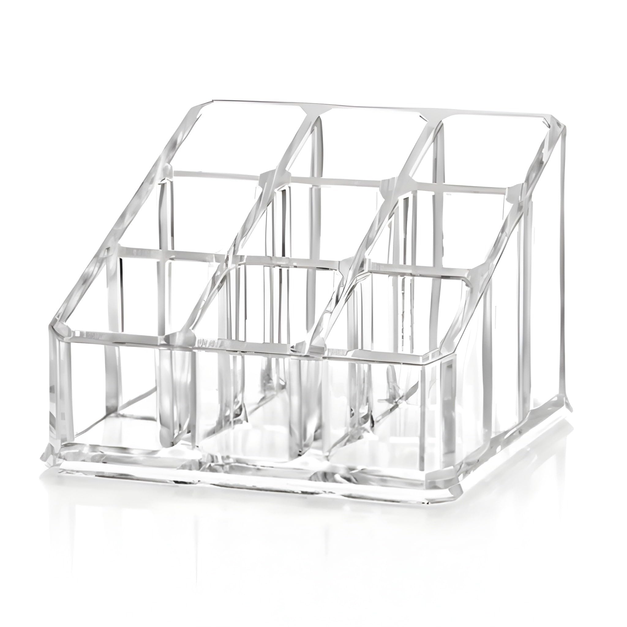 clear acrylic 9-slot lipstick & cosmetic organizer – compact makeup holder for lipstick, lip balm, essential oils & more – transparent plastic storage stand