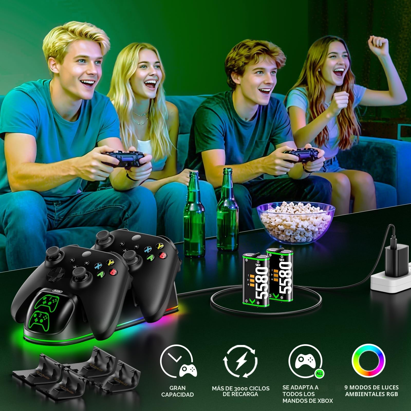 OIVO Cargador Mando Xbox con 2x5580mWh Bateria Mando Xbox para X-Box One/Series X/S, Bateria Mandos X Box X para Mandos X Box Series X/S/One, Negro