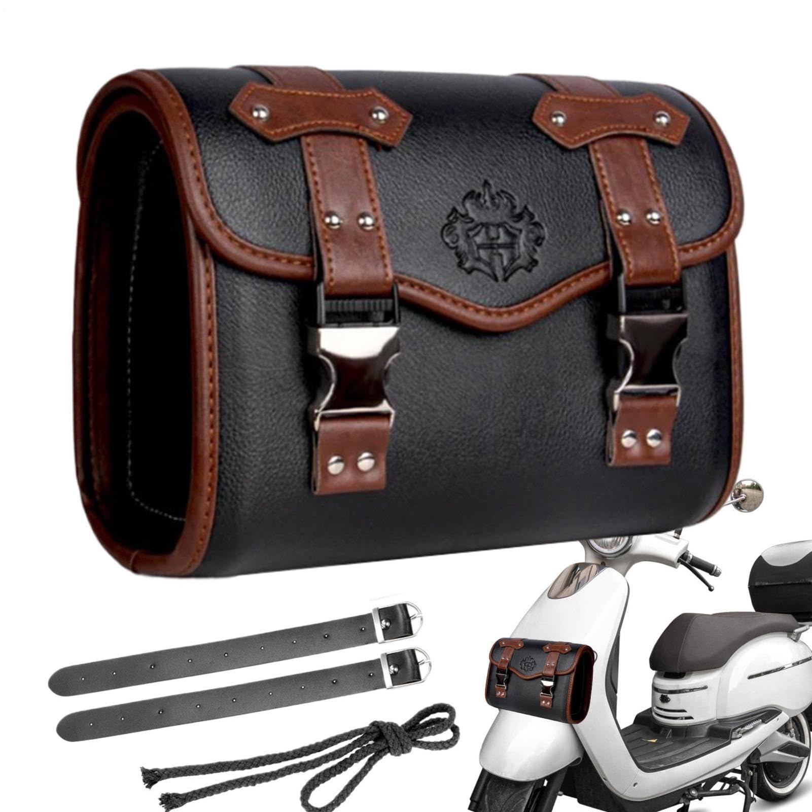 Pour guidon de moto - Rouleau d'outils en cuir vintage, sacoche de