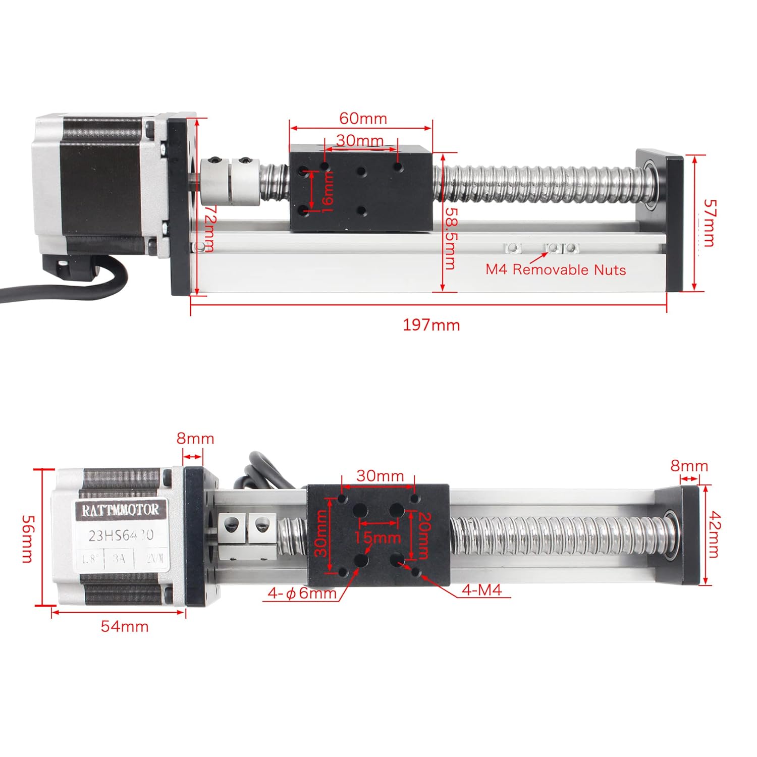 RATTMMOTOR CBX1605 100mm / 3.94" Linear Stage Actuator with Square Linear Slide Rail and 1605 Ballscrew Motorized XY XYZ Linear Stage Table CNC Linear Motion Rail Guide+Nema23 Stepper Motor for CNC