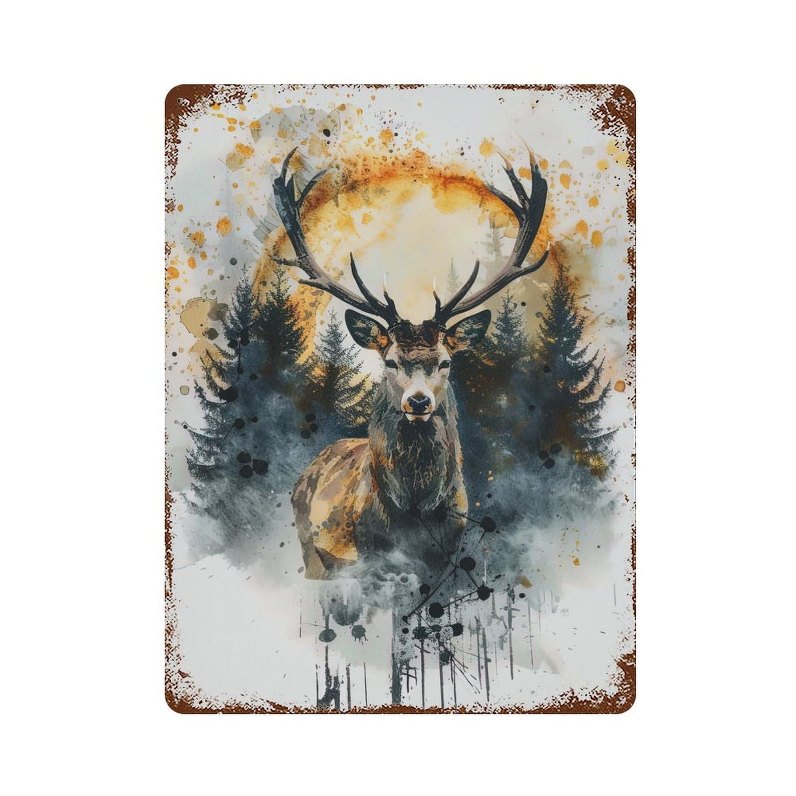 Deer Watercolor Retro Metal Sign 15.7"x11.8", Vintage Wall Decor for Garage, Pub Or Kitchen