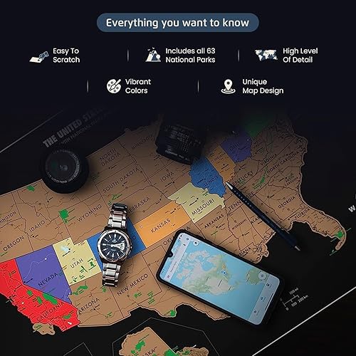 Miniatura 3 de Mapamundi para raspar Mapa de viaje Con estados de Estados Unidos banderas y envoltorio para regalo Incluye billetera de viaje con cierre y mini