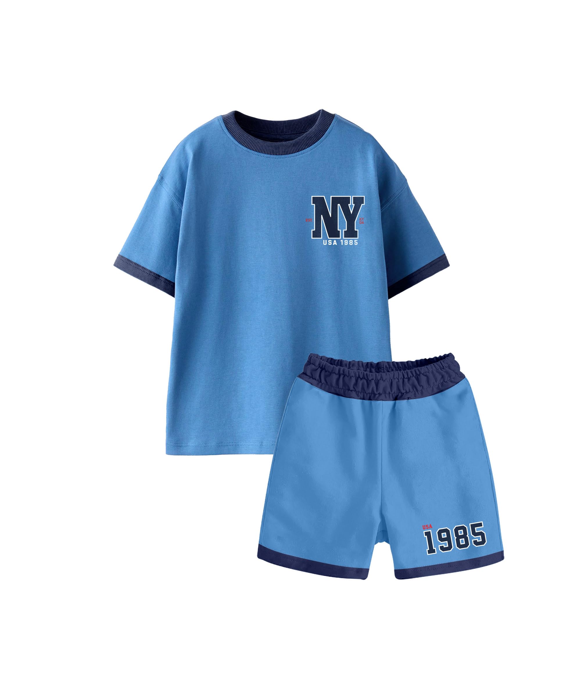KYDA KIDS® Conjunto de camiseta y pantalones cortos de gran tamaño con estampado de algodón 100 % puro para niños, ropa casual de verano suave y transpirable, conjunto conjunto conjunto para niños
