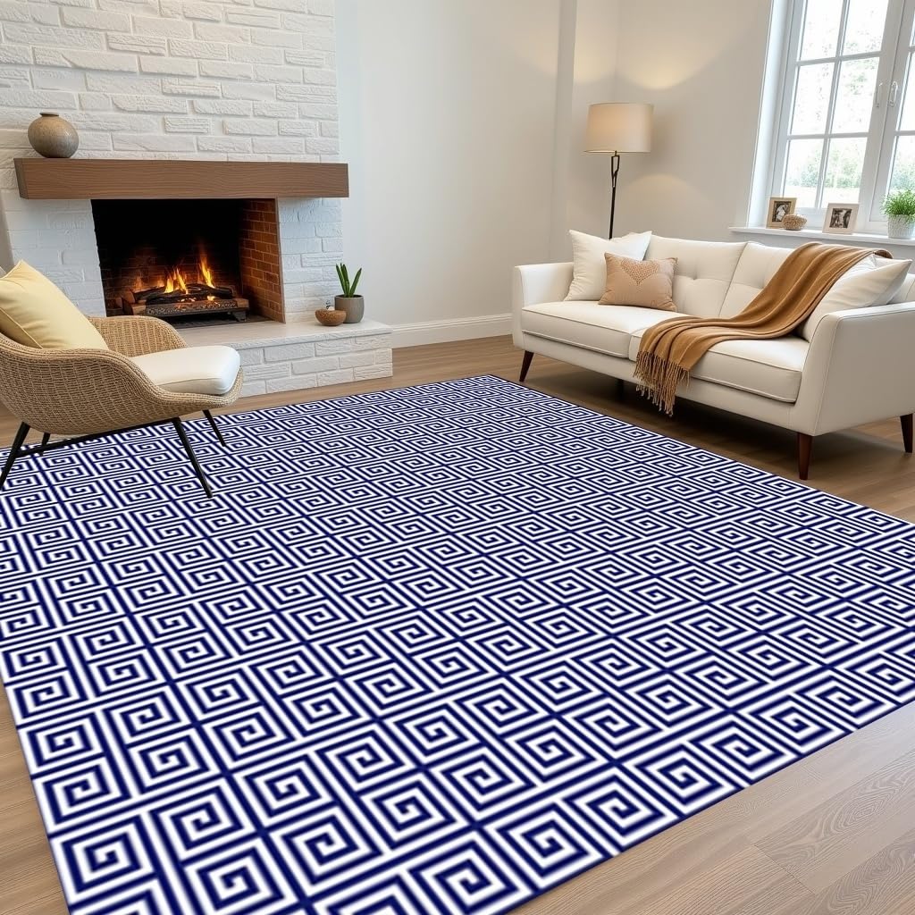 Amazon.com: Oriental Traditional Blue Maze Pattern Area Rug 7x7