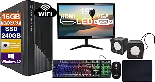 Pc Computador Cpu Intel Core I5 / Ssd 240GB M2 NVMe / 16GB Memória Ram + Monitor 19P Led + Teclado + Mouse + Alto Falante
