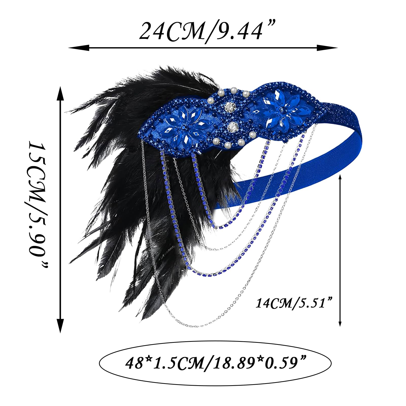 An Original By Dayne Blue Feathered Headband Vintage New York Accessory Royal Blue Feather Padded Headband Fascinator Races Wedding  main image 3