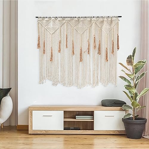 Miniatura 2 de GDNTMU Cortinas grandes de macramé para decoración de pared, macramé para colgar en la pared, de algodón natural, tapiz de hilo tejido bohemio con