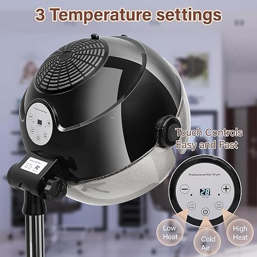 Miniatura 3 de FWOD BIBTO Ionic - Secador de pelo con capucha, secador de pelo profesional de pie de 1500 W, secador de pelo con 3 modos y ajuste de tiempo,