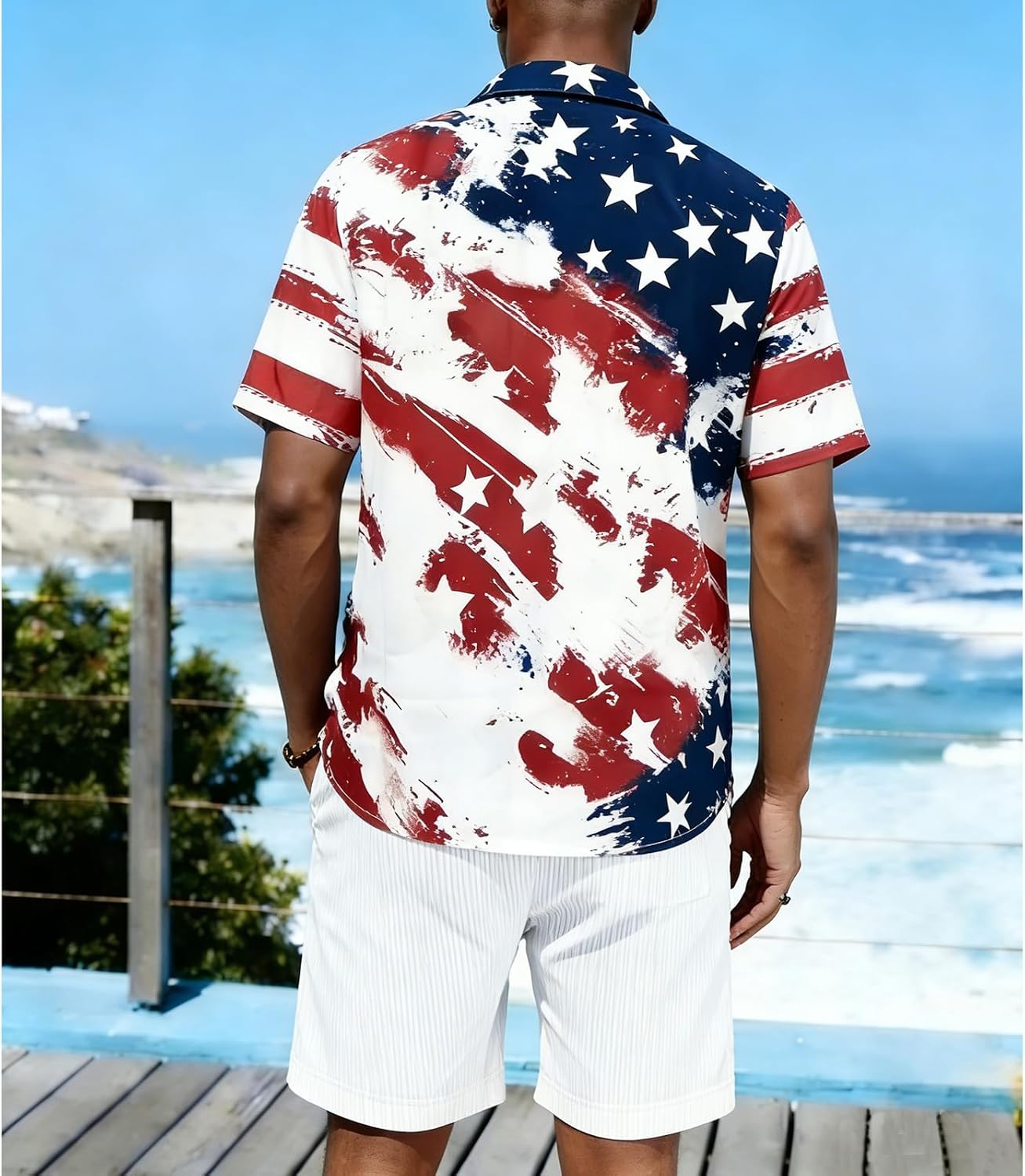 American Flag Shirt for Men Short Sleeve Button Down Patriotic Casual Beach Summer Hawaiian Shirt for 4th of July