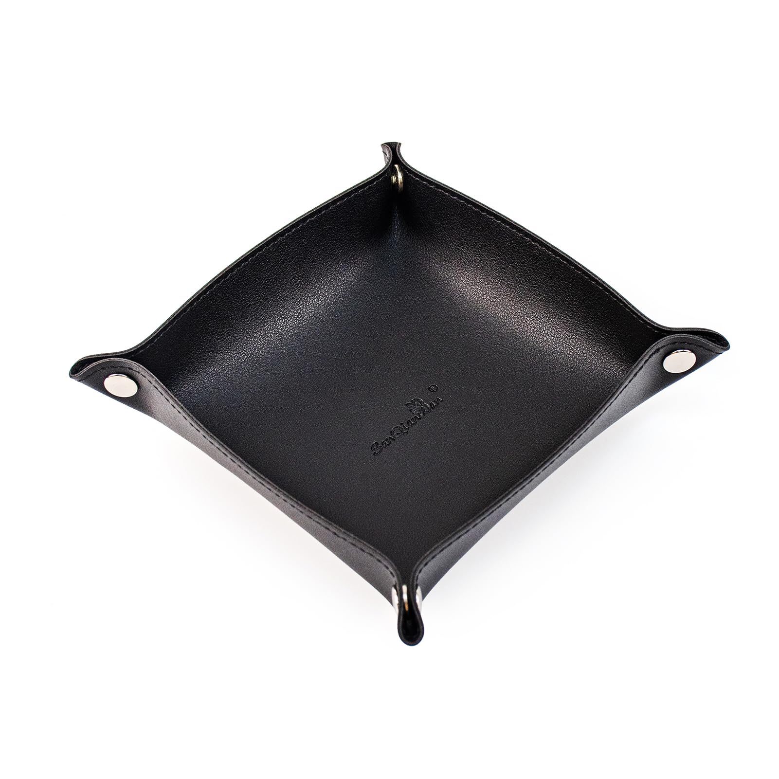SANQIANWANPU Leather Arc Edge Jewelry Valet Tray for Man and Women, Portable Mini Entryway Table Tray Bedside Nightstand Desk Tray Small Travel Dish Plate for Key,Wallet,Watch,Coin (Black)