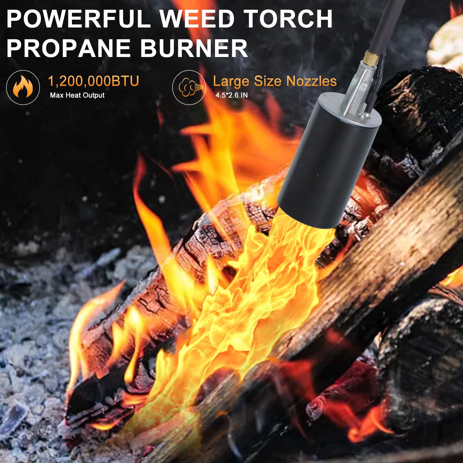 Propane Torch Weed Burner Kit, Weed Torch with 1lb Propane Cylinder Converter, Output 1,200,000 BTU,10FT Hose, Heavy Duty Blow Torch with Self Igniter,Flame Thrower for Weeds, Garden,Snow Melting