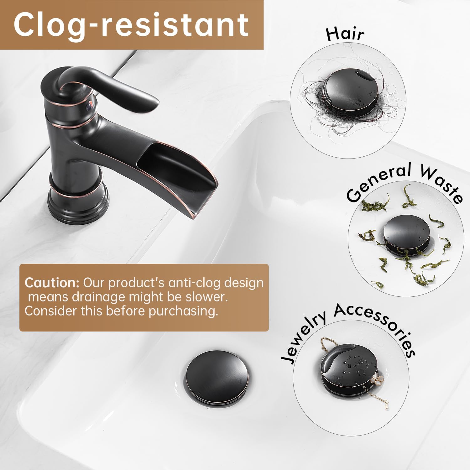 Fransiton Bathroom Sink Drain Stopper, Big-Cap Pop-up Drain Fits 1.1" -1.77" Lavatory Vanity RV Sink, Anti-Clogging Drain Plug with Detachable Hair Catcher Oil Rubbed Bronze