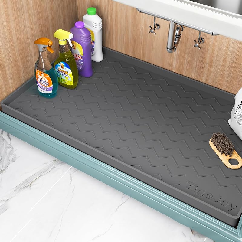 TigeJoy Alfombrillas debajo del fregadero para cocina impermeables 34" x 22", revestimiento de gabinete | Protector de fregadero de alfombrilla de silicona a prueba de fugas, organizador y almacenamiento de elementos esenciales de cocina, bandeja para botas o zapatos, alfombrilla para alimentación de mascotas