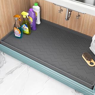 TigeJoy 34" x 22" Under Sink Mats for Kitchen Waterproof, Leak-Proof Silicone Mat Sink Protector and Cabinet Liner, Kitchen Essentials Organizer and Storage, Boot or Shoe Tray, Pet Feeding Mat