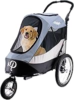 Petique Trailblazer Jogger Pet Stroller for Medium Dogs & Cats Up to 77 lbs - All-Terrain Ventilated Dog Cart with Bike Tires, Gray