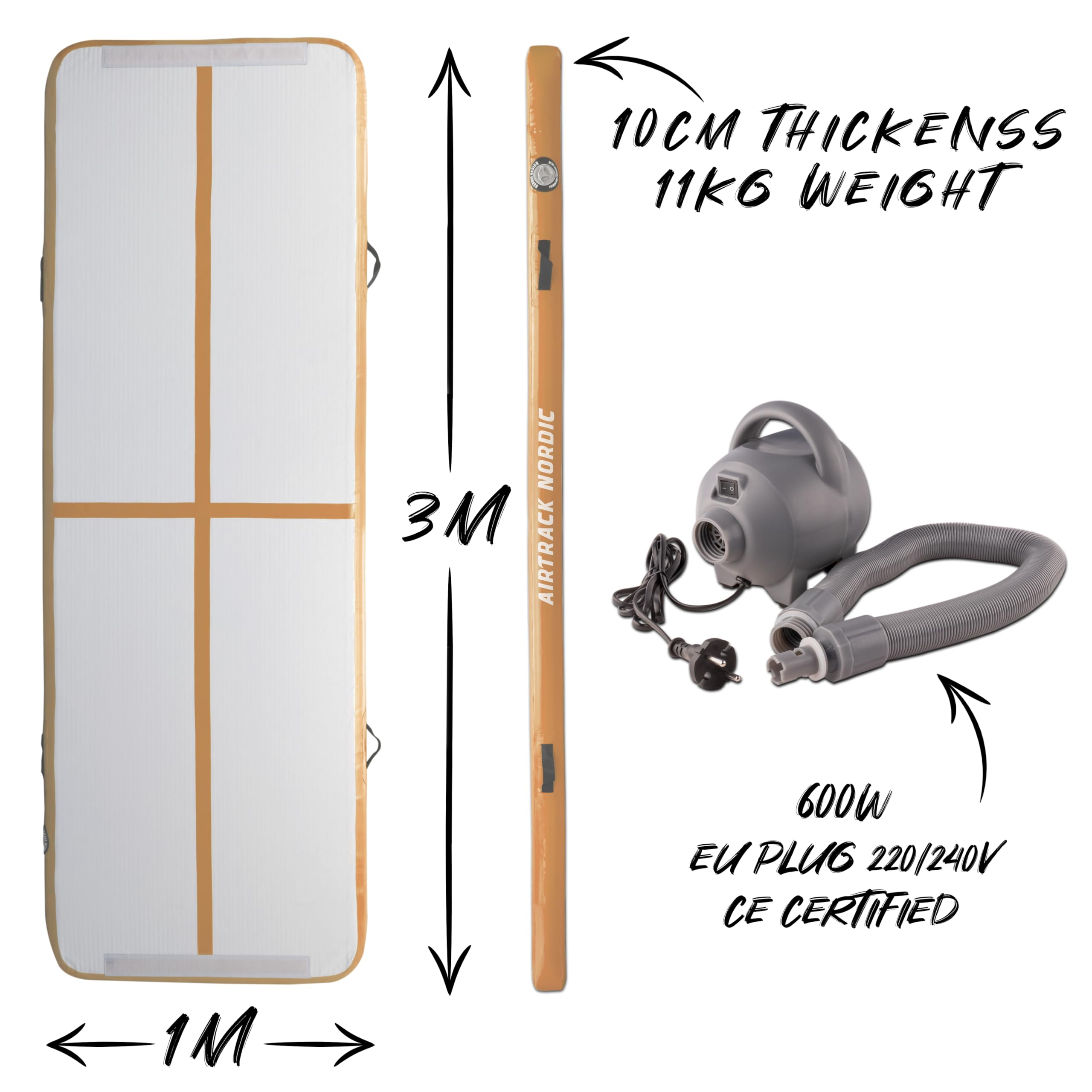 Tappetino Gonfiabile Ginnastica 3-6m - Air Track, Spessori 10/20cm, Con Pompa Elettrica