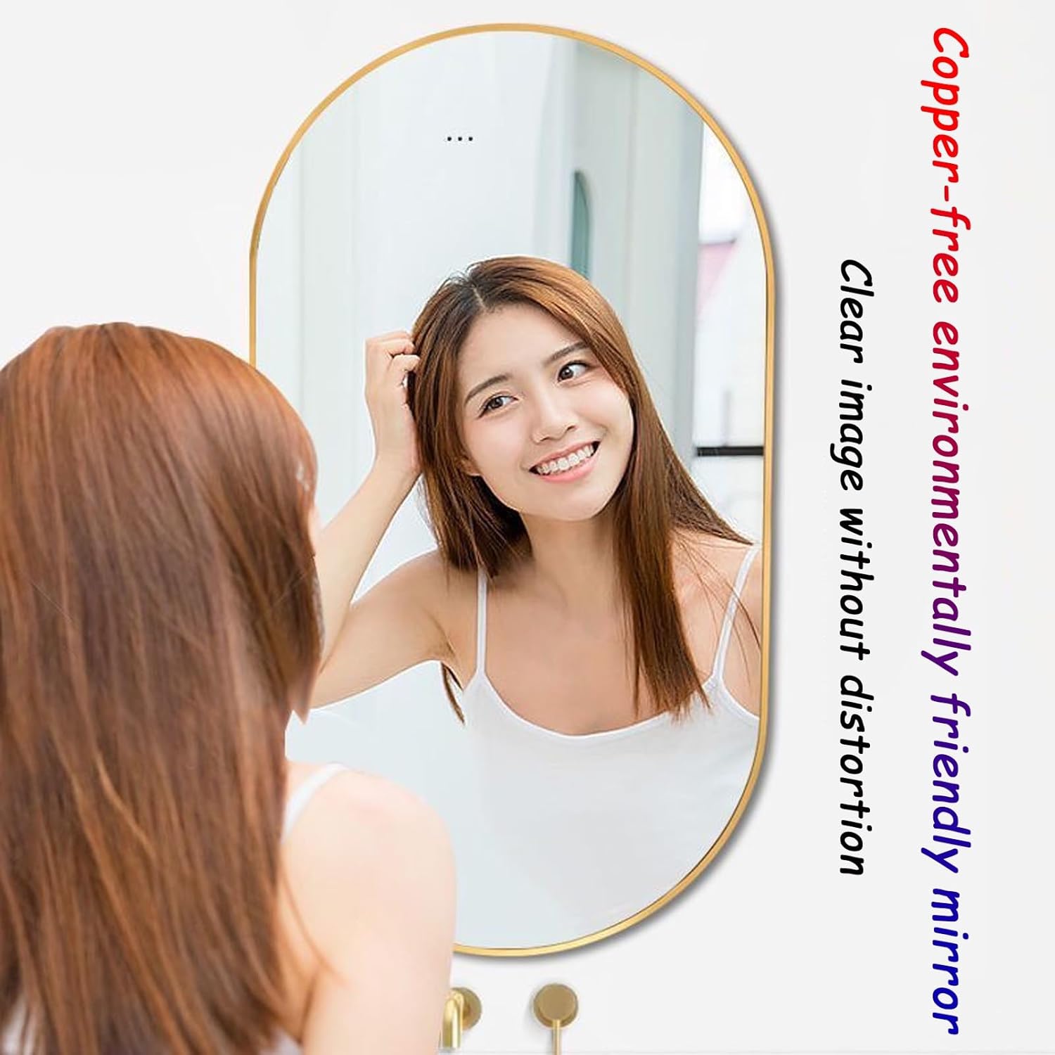 アルテジャパン ウォールミラー オーバル 幅450×高さ650×厚み17mm クリア AI-613 1枚（直送品） - アスクル オーバルバスルームミラー、壁掛けミラー、金属フレーム、化粧台装飾 防爆、リビングルームホテル用(ネロ、40x60cm)