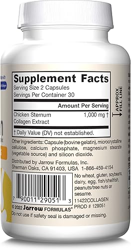 Miniatura 8 de Jarrow Formulas Complejo de colágeno tipo II 500 mg 60 cápsulas apoya la piel y las articulaciones derivado del cartílago de esternón de pollo 30