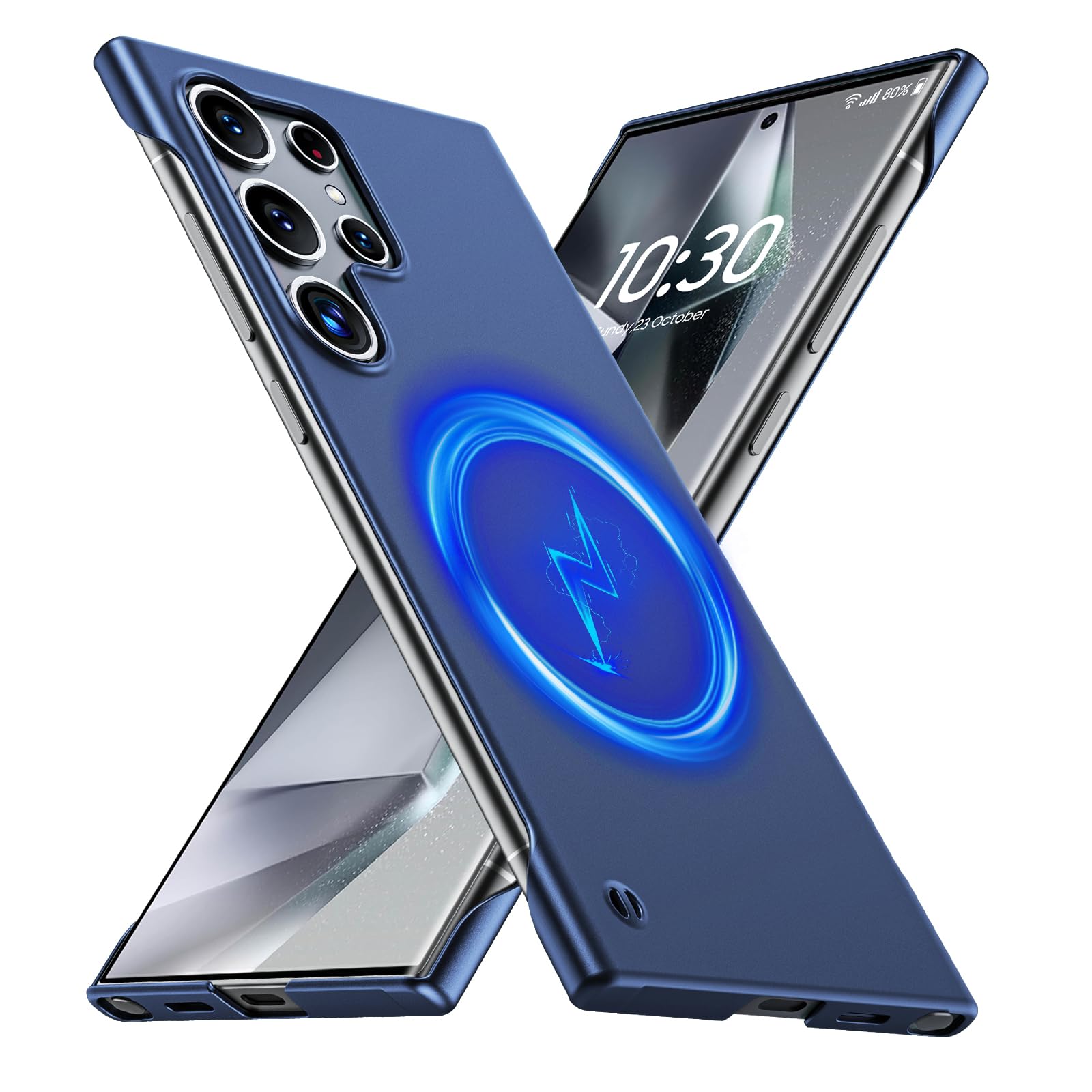 GRECAZO Magnetic Ultra Thin Frosted Designed for Samsung Galaxy S24 Ultra Frameless Case 6.8" Slim Minimalist Lightweight Matte Hard Compatible with MagSafe Cover Protective Borderless Case-Navy Blue
