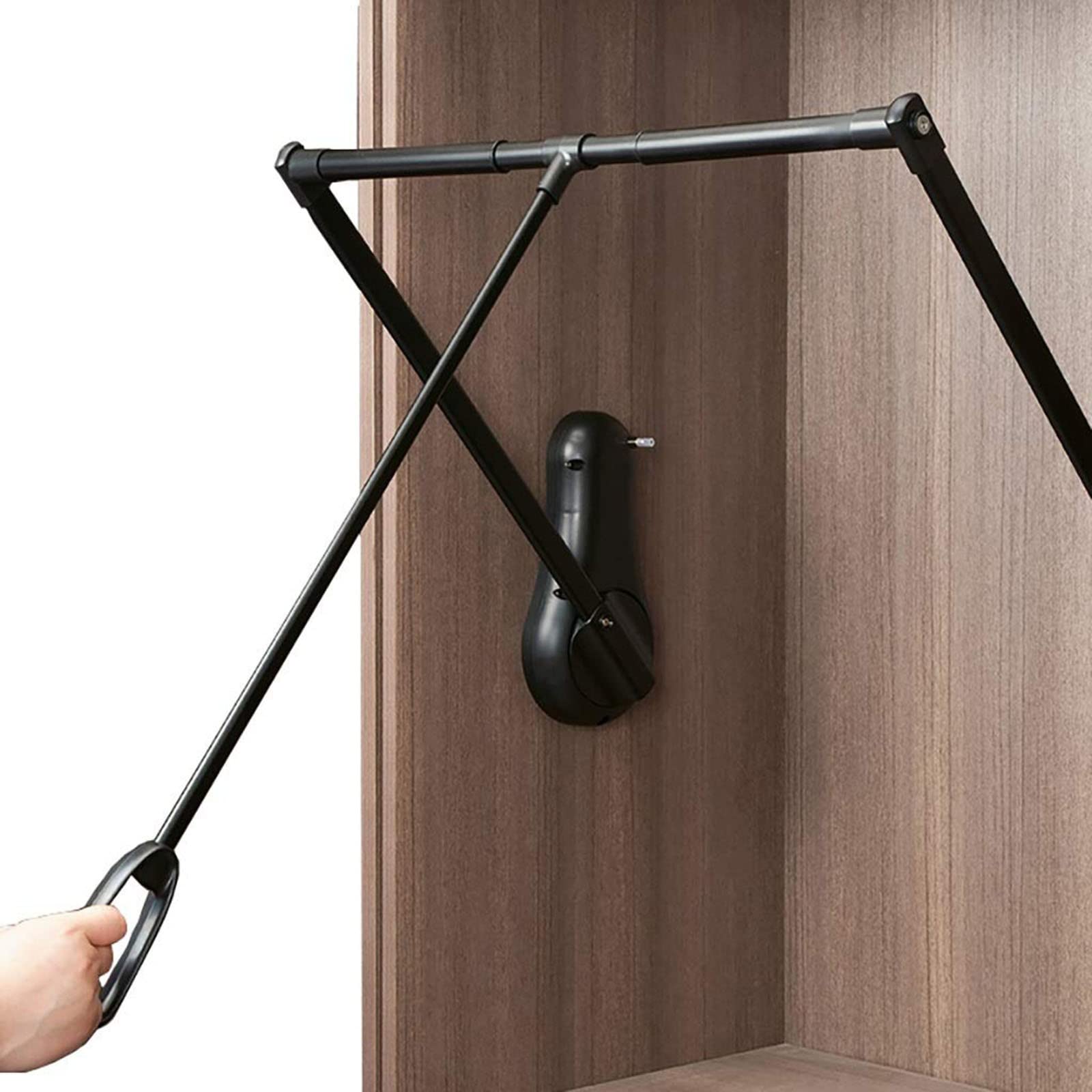 HTTGDGDH Telescopic Pull Down Closet Rod With Hanger Rail, Space-Saving Soft Return Design, 30Kg Load Capacity, Adjustable 650-850Mm, Complete Mounting Hardware Included,A-850-1150mm