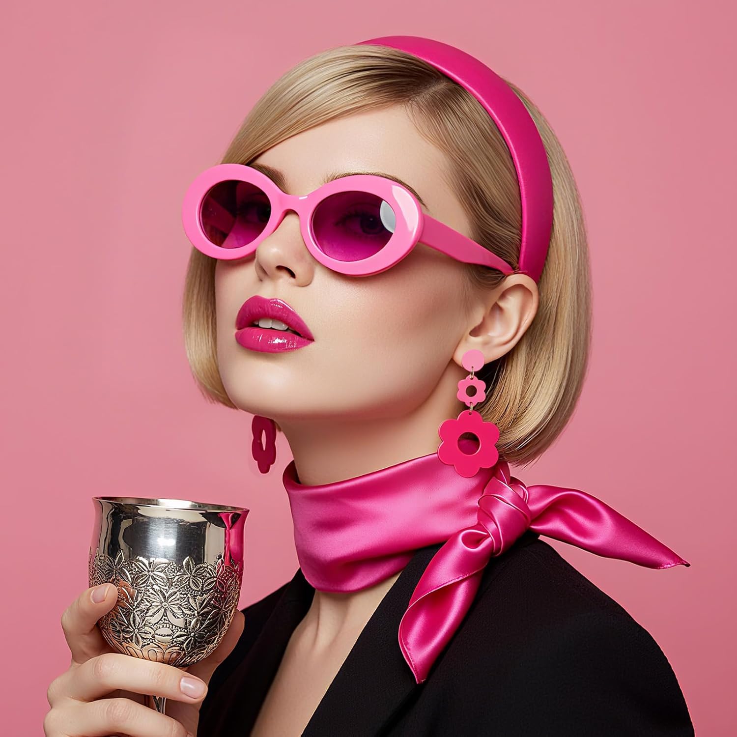 SATINIOR 4 Pcs 60s 70s Women Hippie Disco Costume Accessories Set Headband Dangle Earrings Sunglasses Silk Scarf