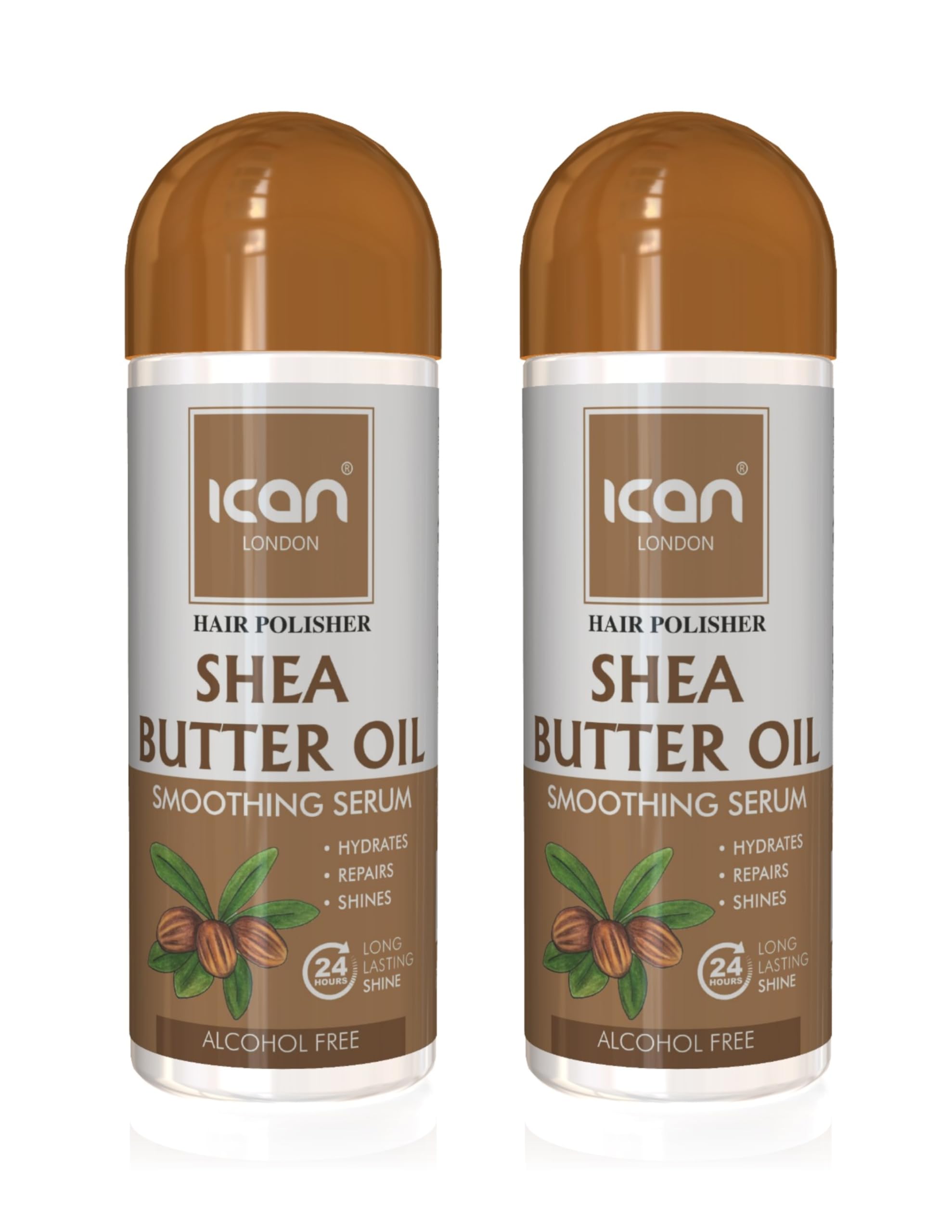 Ican London Hair Polisher Shea Butter Oil Smoothening Hair Serum, 2 x 207ml, Alcohol Free, Clear, 207 ml (Pack of 2)