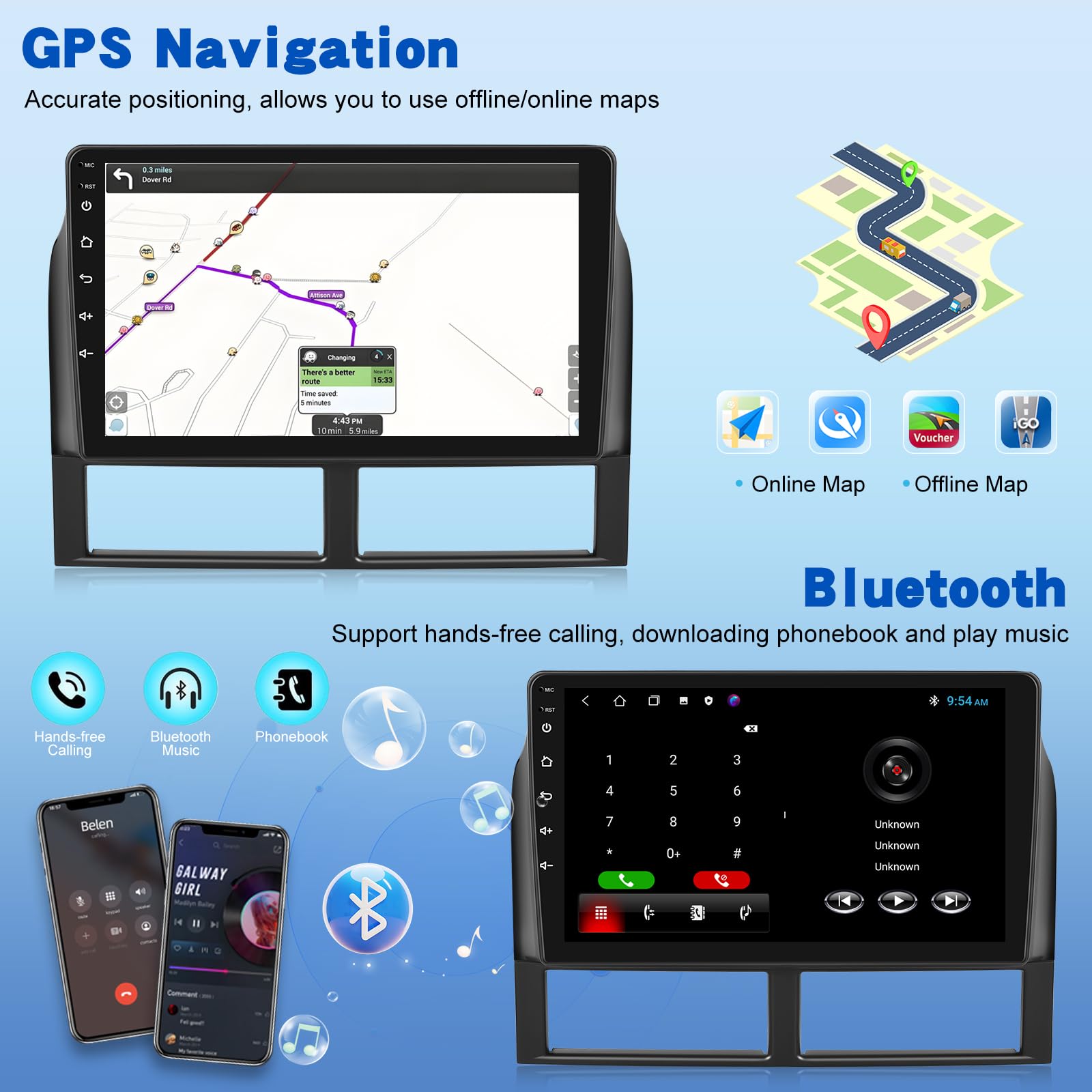 [2G+64G] Android Autoradio per Jeep Grand Cherokee 1998-2005 con Senza Fili Carplay e Android Auto, Autoradio Touch Screen HD da 9 pollici con GPS/WiFi/Bluetooth/EQ/FM RDS