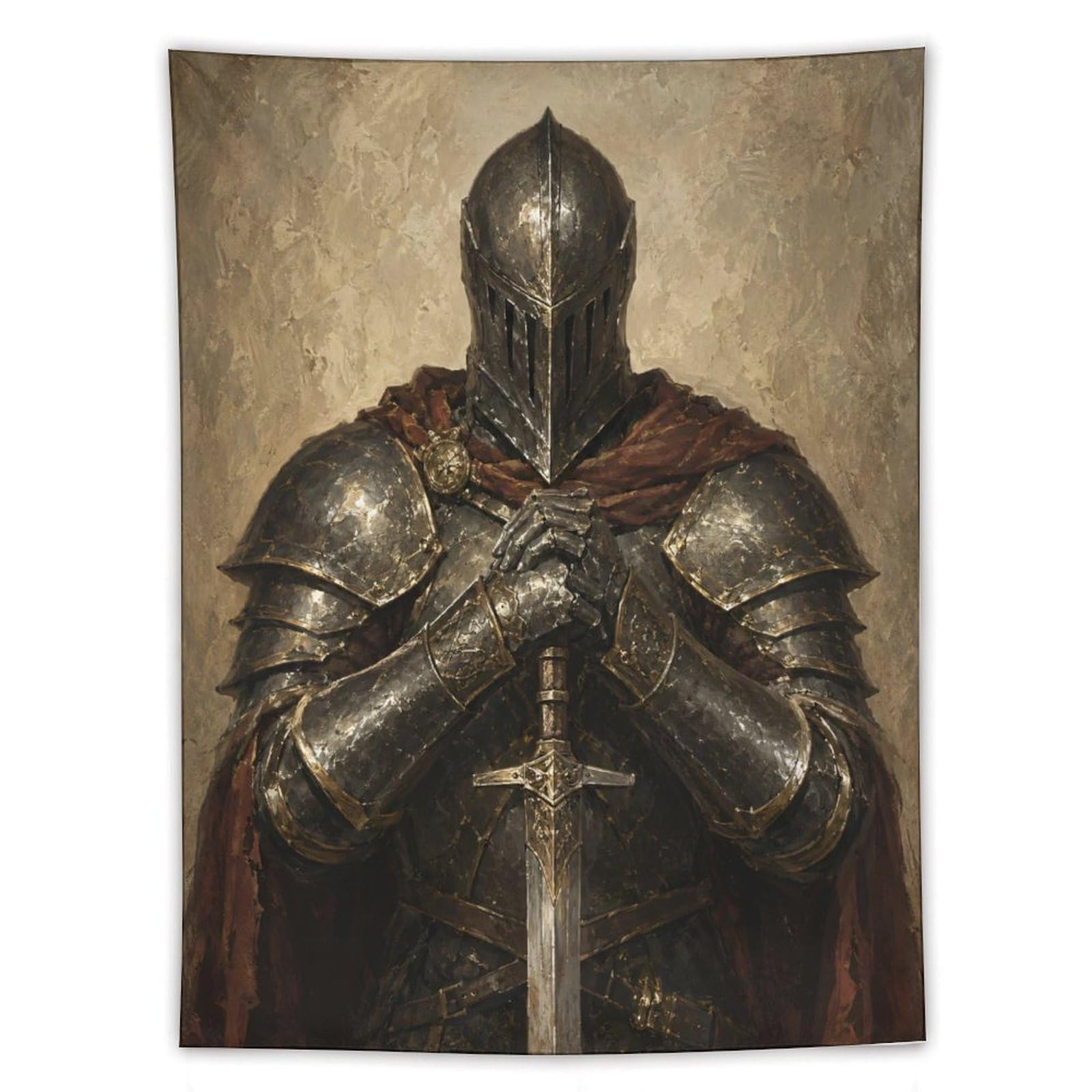 W7C8U2X3 Medieval Knight Red Cape Wall Tapestry, Medieval Illustration
