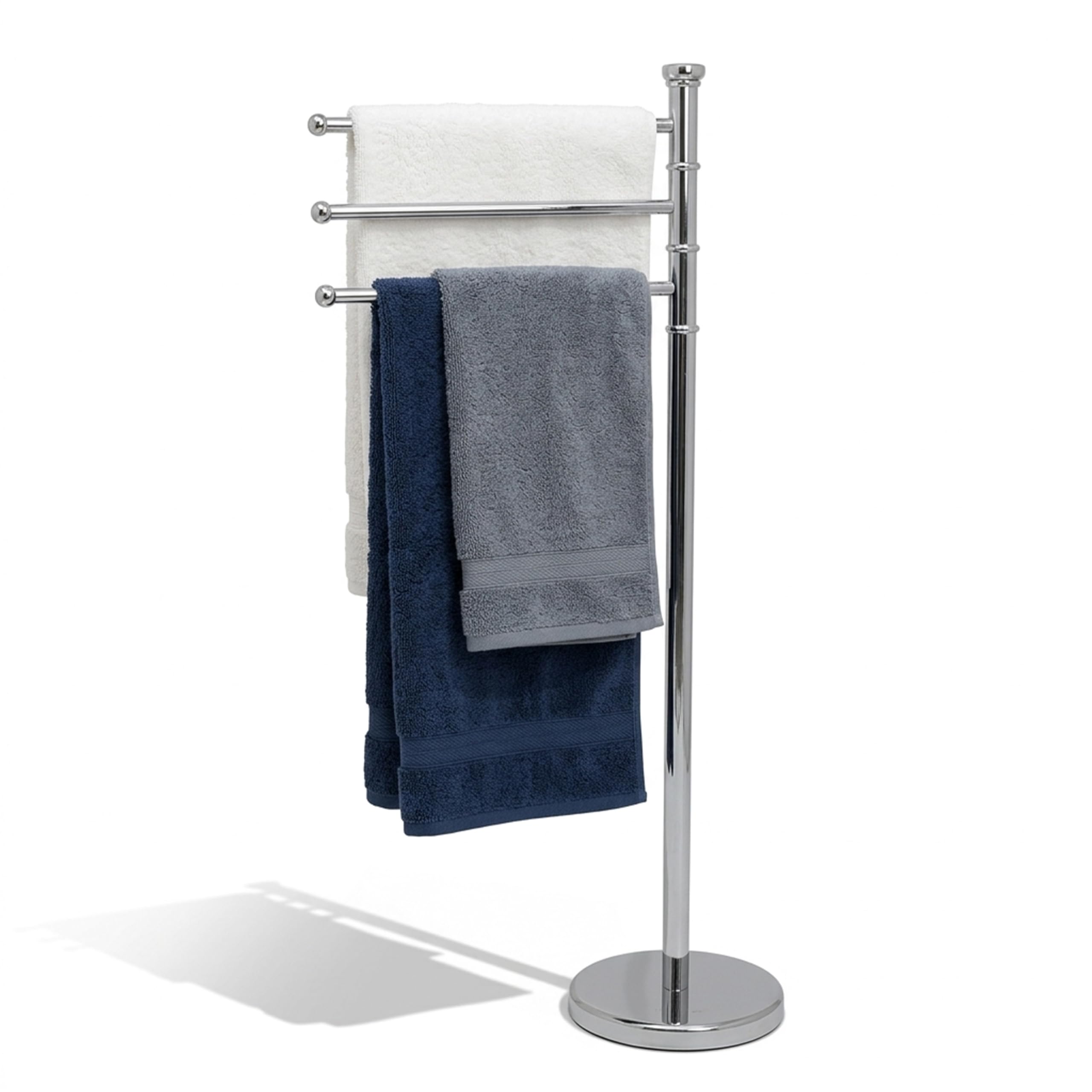 Crystals Freestanding Towel Rack 87cm Stainless Steel Bathroom Towel Holder Stand 3 Swivel Arms, Rustproof Free Standing Towel Rail with Weighted Base, Space Saving Towel Drying Rack for Bathroom
