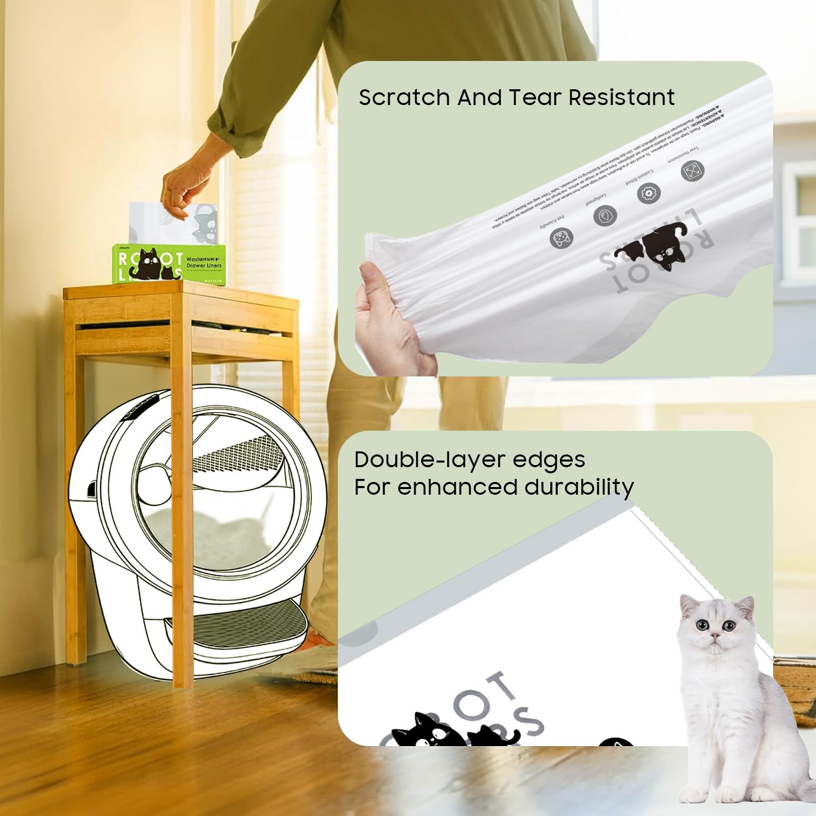 120 Tidy Draw-Pack Cat Litter Box Robot 5/4/3 Waste Bags Automatic Litter Box Bags, Tear-free, Sensor-compatible, Thick Heavy Duty Cat Litter Box Liner Bags 25.2 x 15.7 IN - image 8