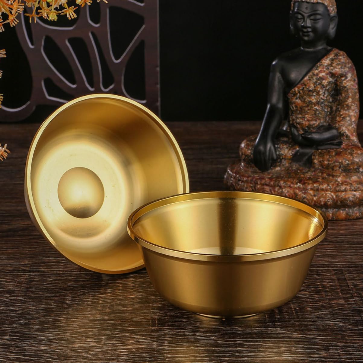 VINTORKY Decorative Offering Cup Delicate Holy Cup Exquisite Offering Cup Wear-resistant Buddhism Cup Decorative Holy Cup Desktop Holy Cup Tabletop Buddhism Cup Gold Decor Copper Golden
