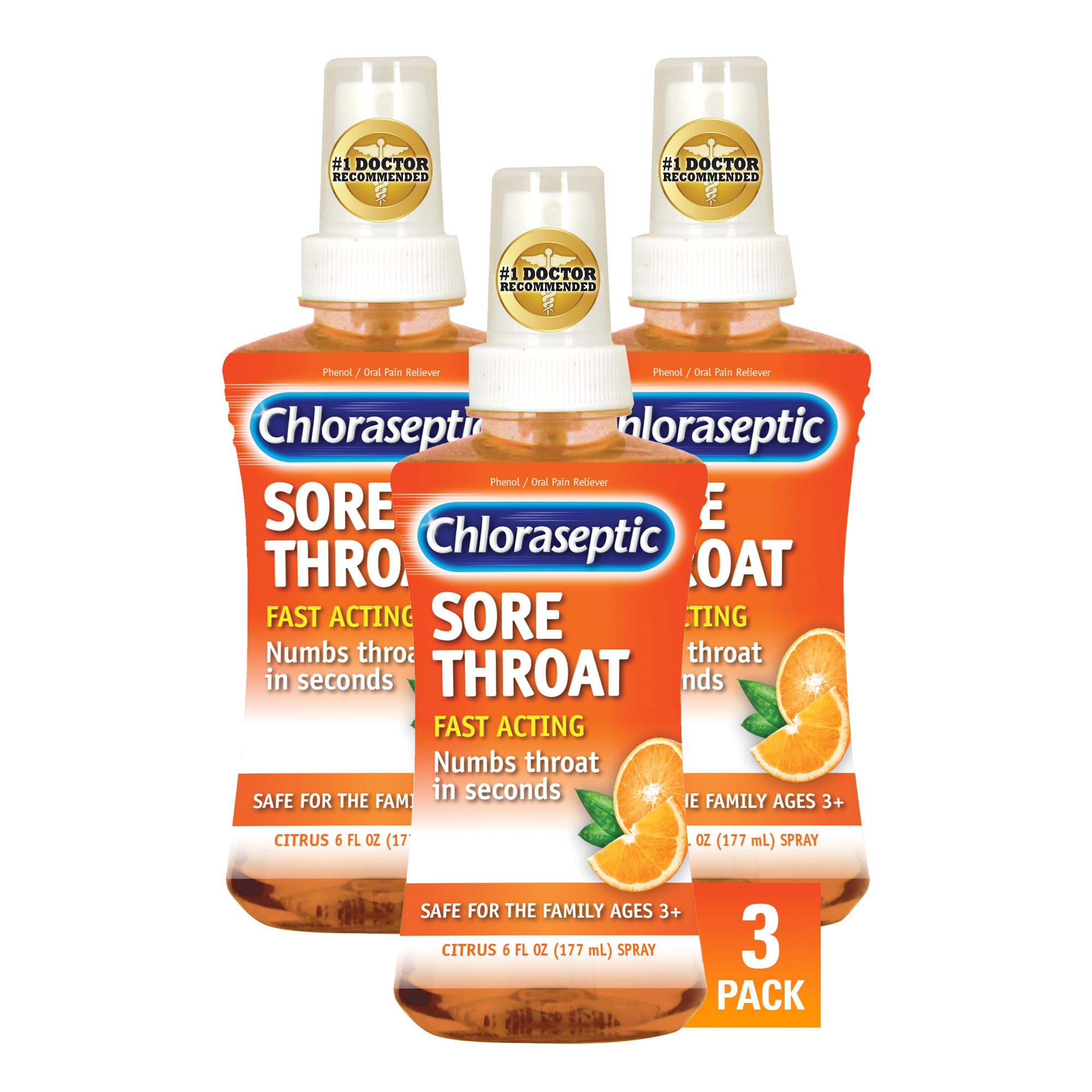 ChlorasepticSore Throat Spray, Citrus Flavor, 6 fl oz, 3 Pack