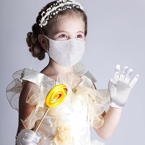 Miniatura 2 de Vicpen 3 piezas de primera comunión magníficos guantes de satén de princesa tela de encaje para cubrir la cara cubierta de la cara encaje a prueba