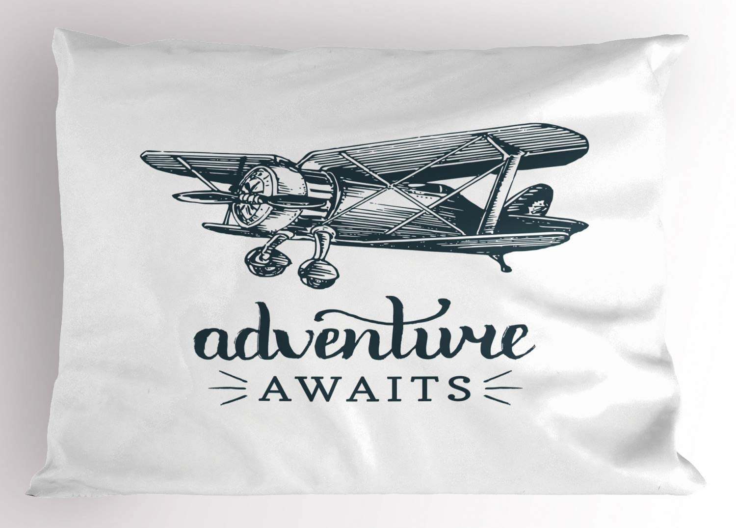 Ambesonne Saying Pillow Sham, Vintage Airplane with Typography Aviation and Adventure Theme Print, Decorative Standard Size Printed Pillowcase, 26