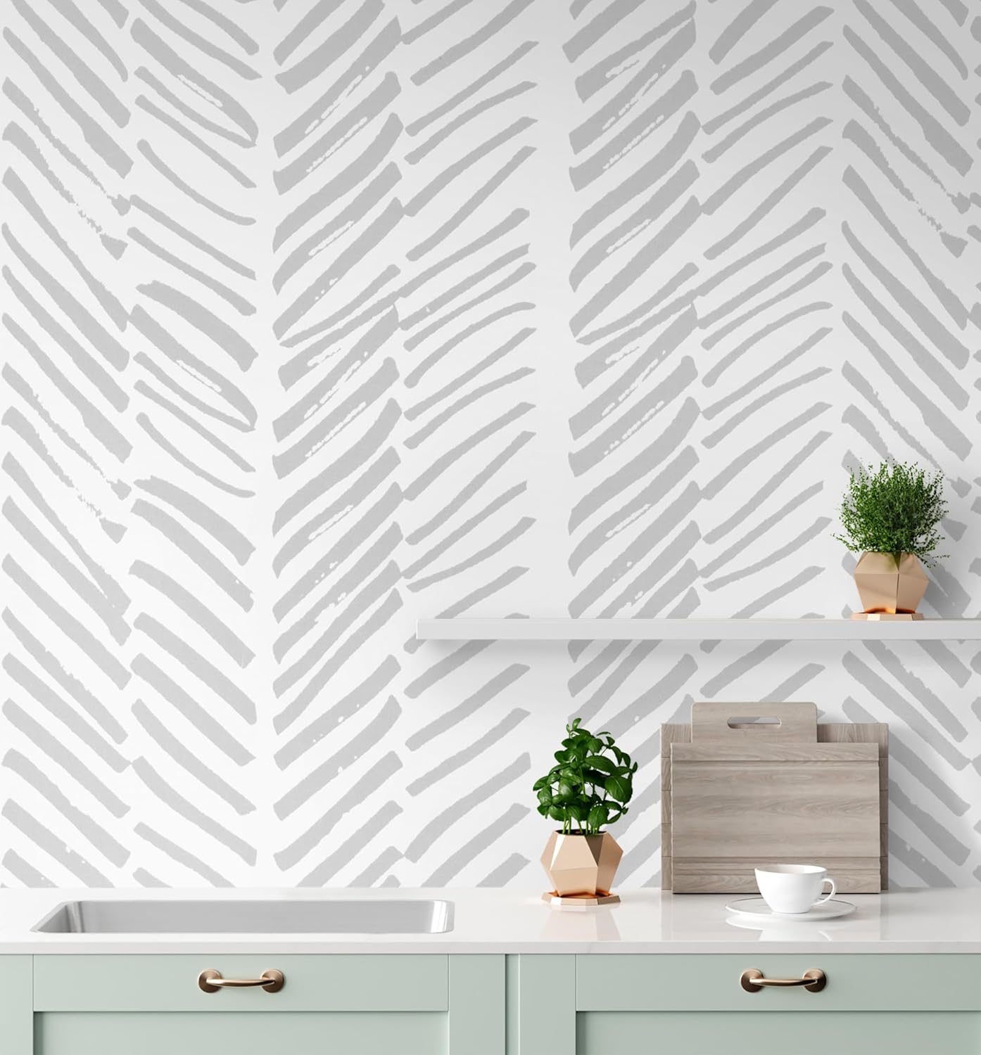 Guvana 17.7"x472" Grey and White Wallpaper Modern Peel and Stick Wallpaper Line Removable Contact Paper Self Adhesive Embossing Wall Paper for Livingroom Bedroom Decor 17.7" x 472" Gray