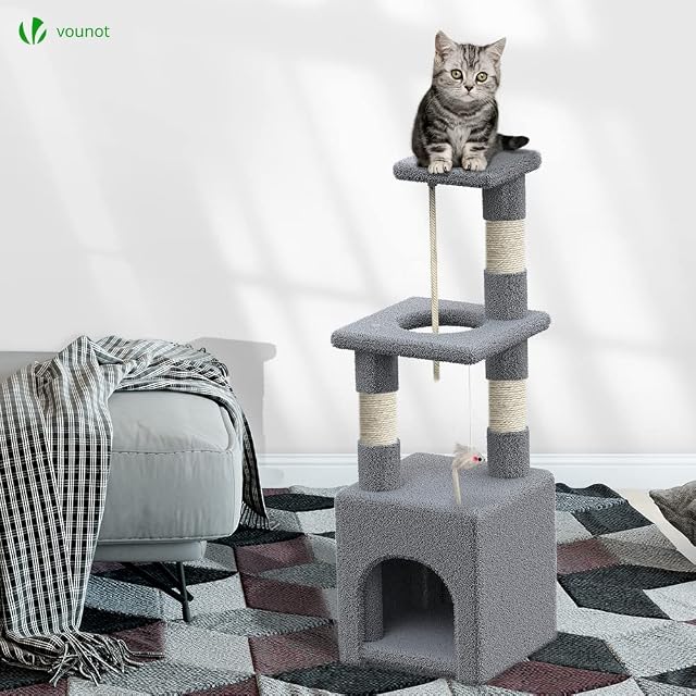 Foto 2 de 7 de VOUNOT® Árbol Rascador para Gatos, Poste Rascador Estable para Gatos Pequeños con Nido, Plataformas