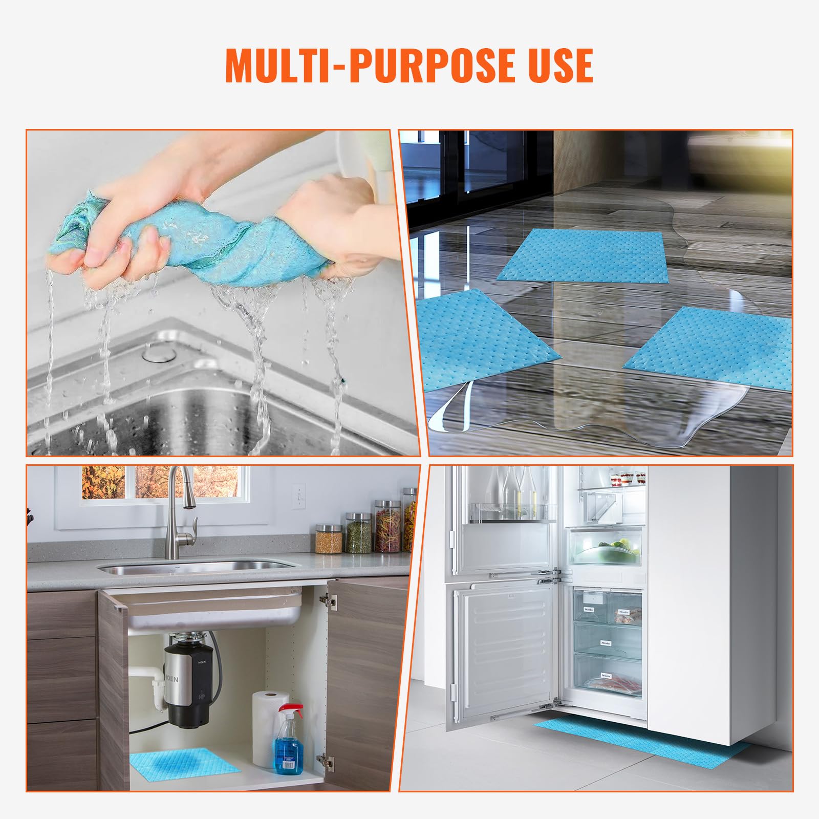VEVOR Saugpads Wasserabsorbierende Matte 30 Stk 380x480x5 mm Polypropylen Blau 6 Gal