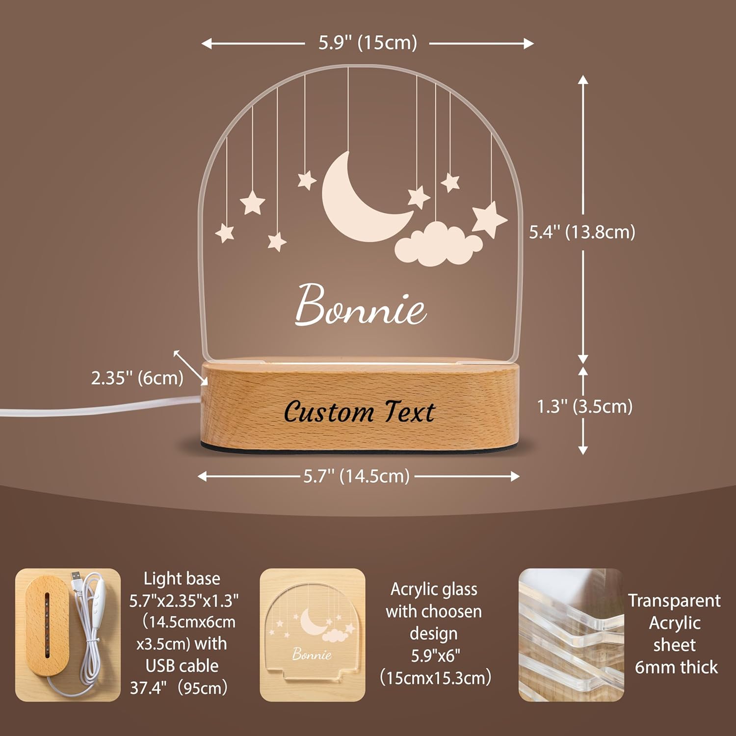 7 Geeft Personalized Baby Gifts for Kids, Custom LED Name Lamp, Moon and Star Acrylic Plaque Night Light, Perfect Christmas Newborn Baby Shower Gifts for Boys Girls Bedroom Nursery Decor