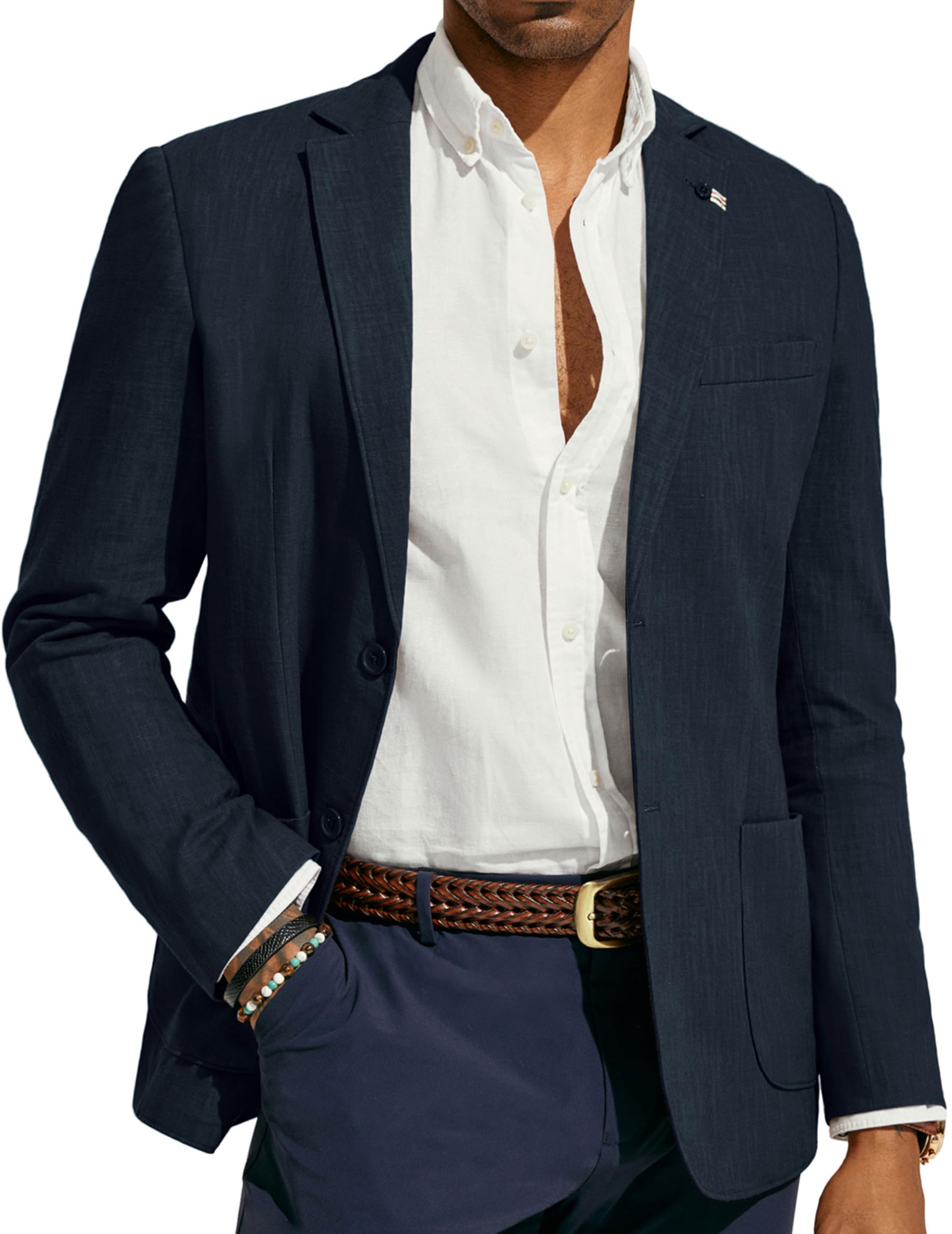 PJ PAUL JONES Blazer da uomo in lino, moderno, per il tempo libero, sportivo, vestibilità regolare, 2 bottoni, giacca da lavoro, Blu scuro, XXL