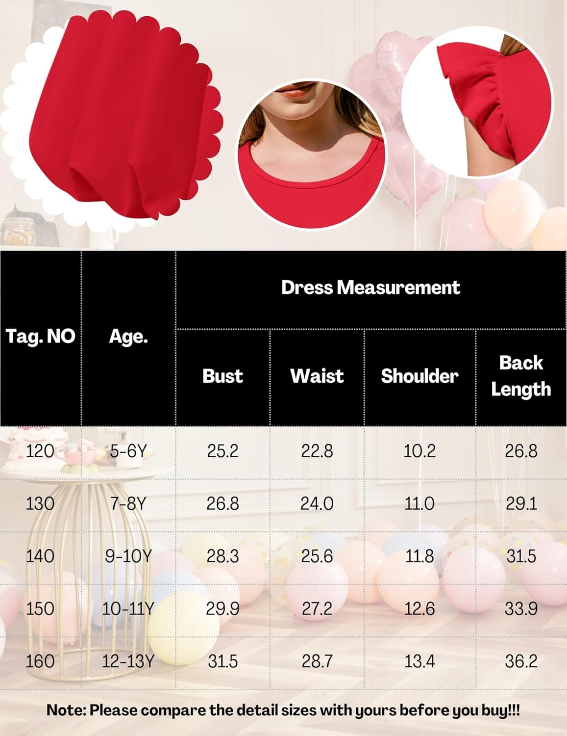 Arshiner Tween Girls Summer Bubble Dress Ruffle Sleeve Casual Party Midi Dresses - Image 7