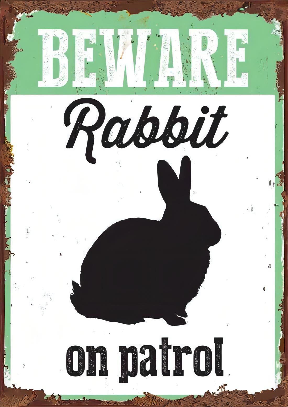 Aoevc Beware Rabbit On Patrol Vintage Metal Tin Sign Decor Gifts For Girls Living Room Decorations Metal Tin Signh 6x8 Inch