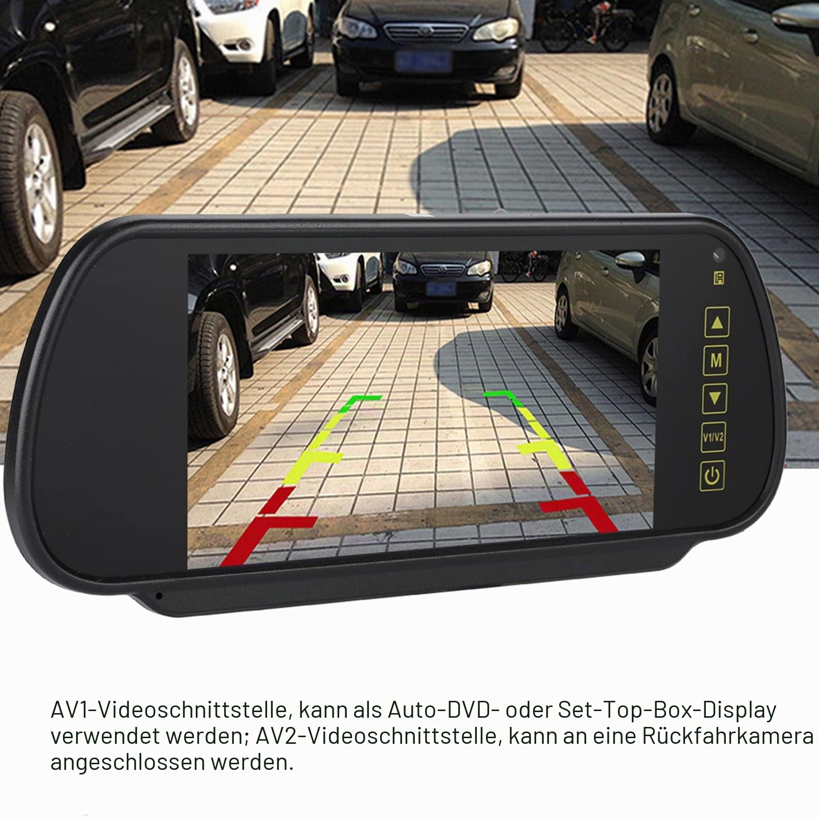 Rückspiegel-Monitor, 7 Zoll LCD-Display, Rückfahrkamera, Schwarz, Rückspiegelhalterung, Touch-Steuerung