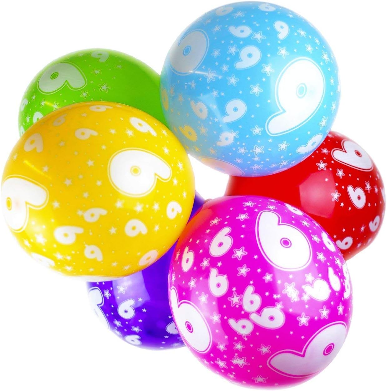 Happium 9th Birthday Balloons, 12" Multicoloured Numbers Printed Latex Age Balloons