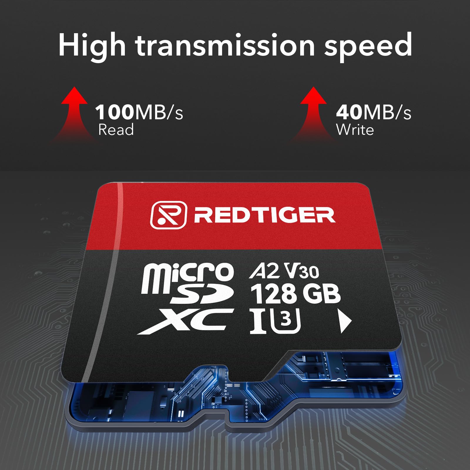 REDTIGER Scheda Micro SD ad alta Velocità da 128 GB con Adattatore, MicroSDXC UHS-I classe 10, U3, V30 A1, Supporto per Dash Cam e Registrazione Video 4K