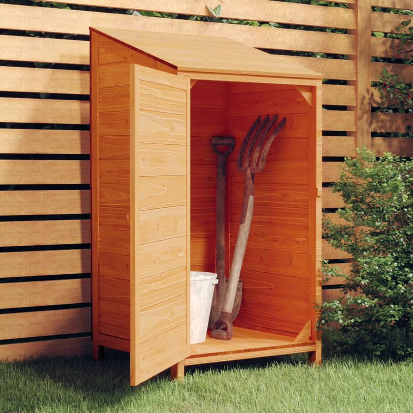 Geräteschuppen Holz Aufbewahrung Gartenutensilien 55x52x112 cm Tannenholz Stabiler Rahmen für Gartengeräte Rasenpflege Garten