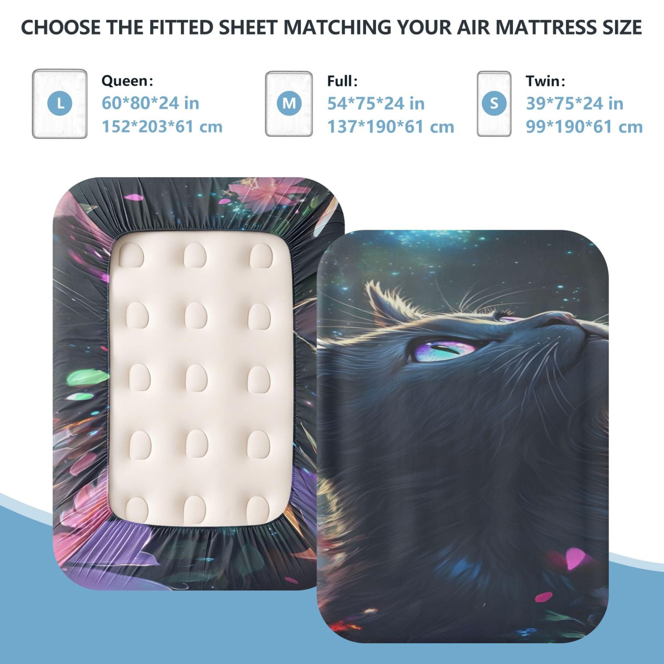 Galaxy Cat - Sábana bajera ajustable individual para colchón de aire, bolsillo extra profundo de 24 pulgadas, funda suave y transpirable con apertura de válvula de cremallera para cama de