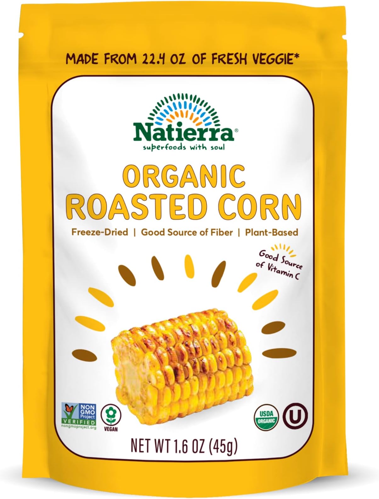 Natierra Nature's Organic Freeze-Dried Roasted Corn | Gluten Free & Vegan | 1.6 Ounce