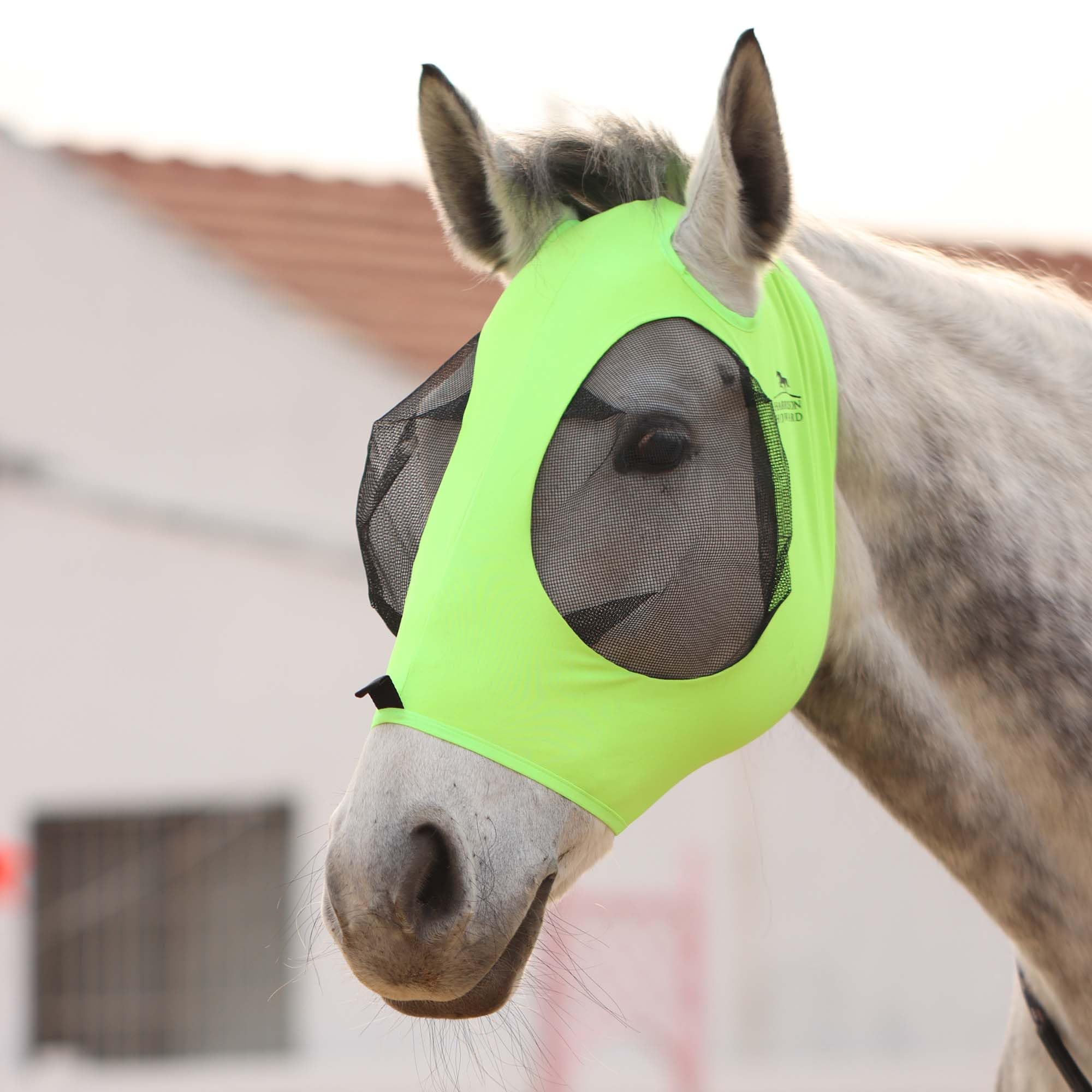 Harrison Howard Super Comfort Stretchy Fly Mask Large Eye Space with UV Protection Soft on Skin with Breathability Fluro-Lime M