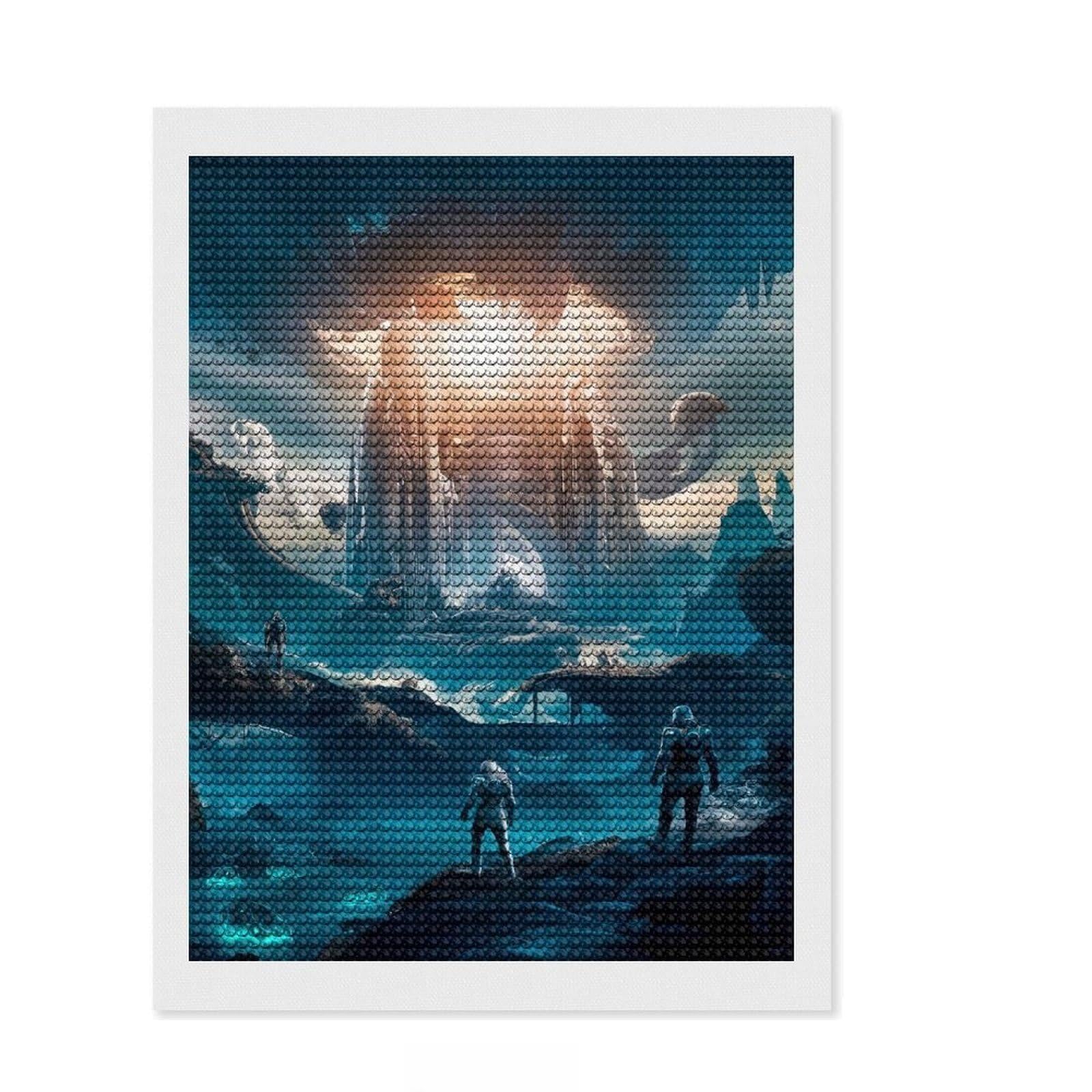 Junmoney Alien Expedition Diamond Painting Kit 12"x16", Festive Craft Gift, for Family Craft Time, Printed Canvas, Cosy Home Accent