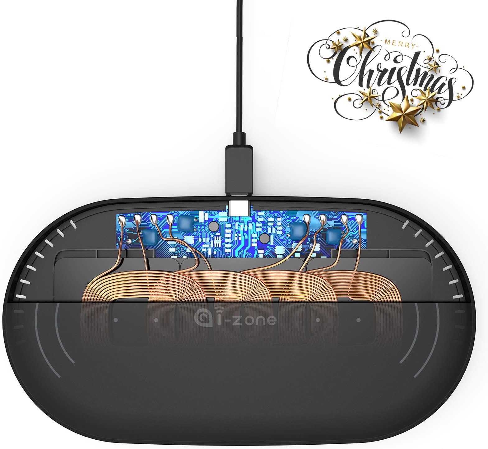 Dual Wireless Charger for Two Phones, 4 Coils Qi Certified Airpower Wireless Fast Charge Anywhere, Compatible iPhone X, 8/8 Plus, Samsung Galaxy S9/S9+/S8/S8+/S7/ Note 8 More -Black(No AC Adapter)